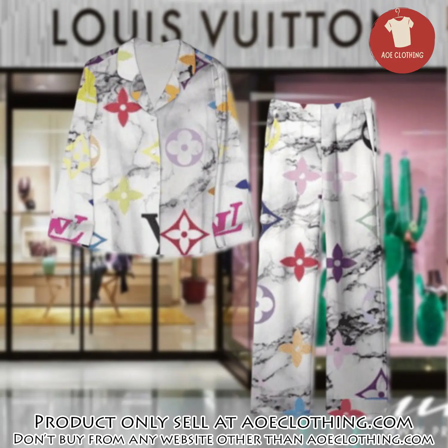 Trending luxury lv satin pajama set pjs1113 aoe2554972